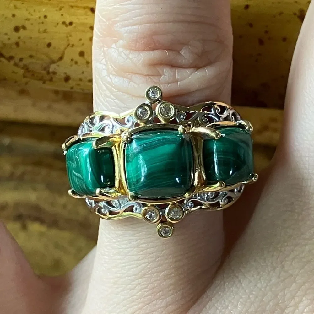 Natural Malachite Sterling Silver Ring Size 7